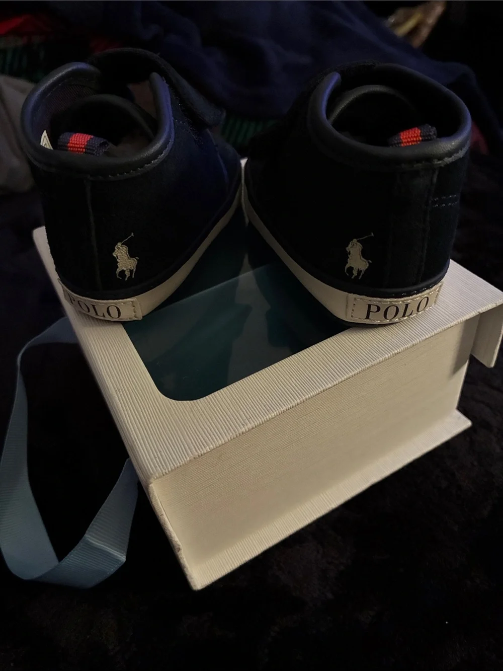 Ralph Lauren Navy Suede Baby Walker Sneakers with Ivory Sole Accent
